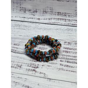 Sterling Silver Tigers Eye Wrap Bead Bracelet Signed RB ~ Running Bear VTG 70s